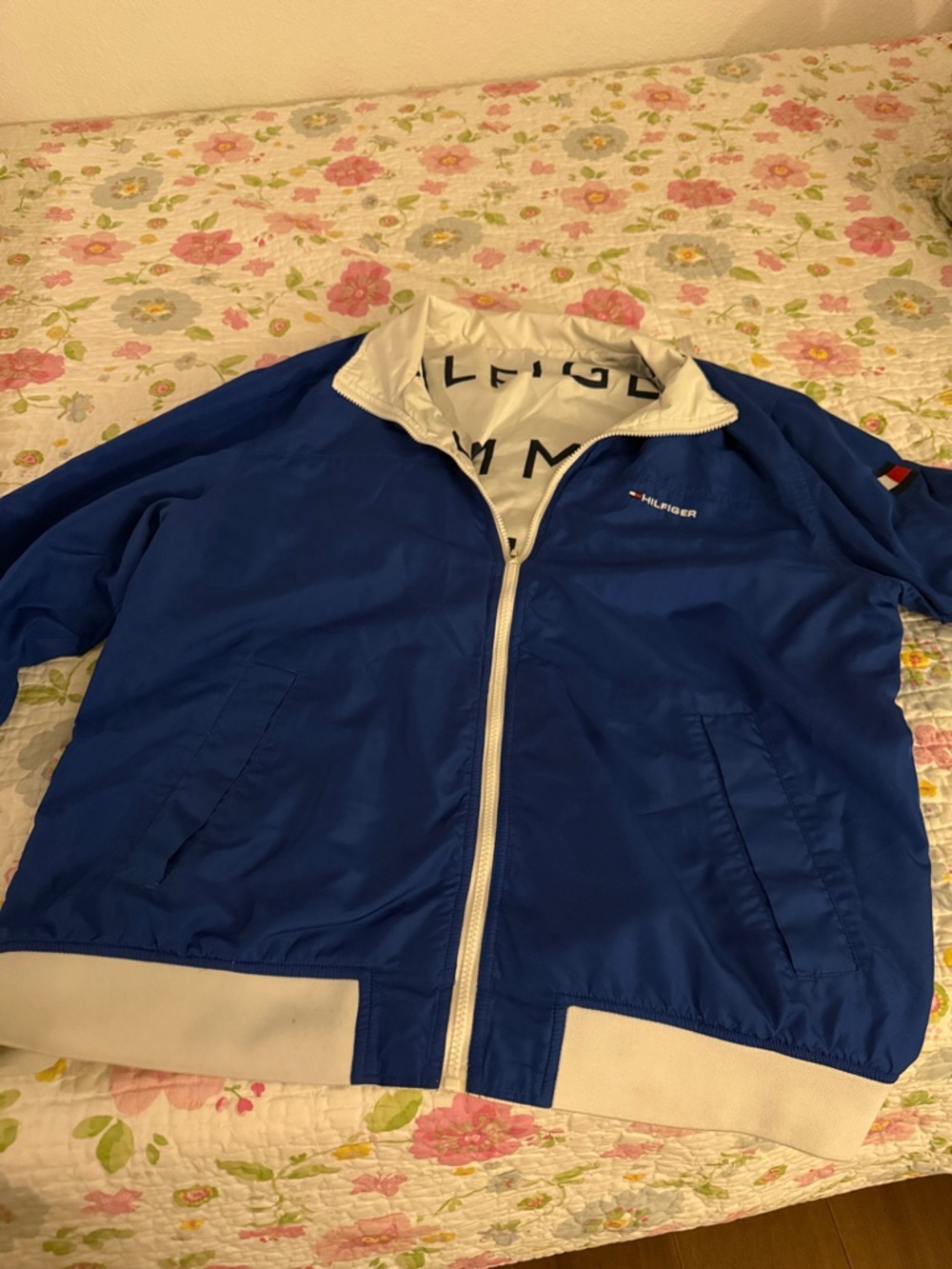 Tommy Hilfiger Royal Blue Zip-Up Bomber Jacket with White Trim